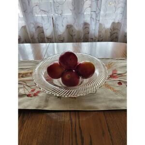 Vintage Clear Glass Serving Bowl, Console Dish, Swirl Scalloped Edge, Large 12"